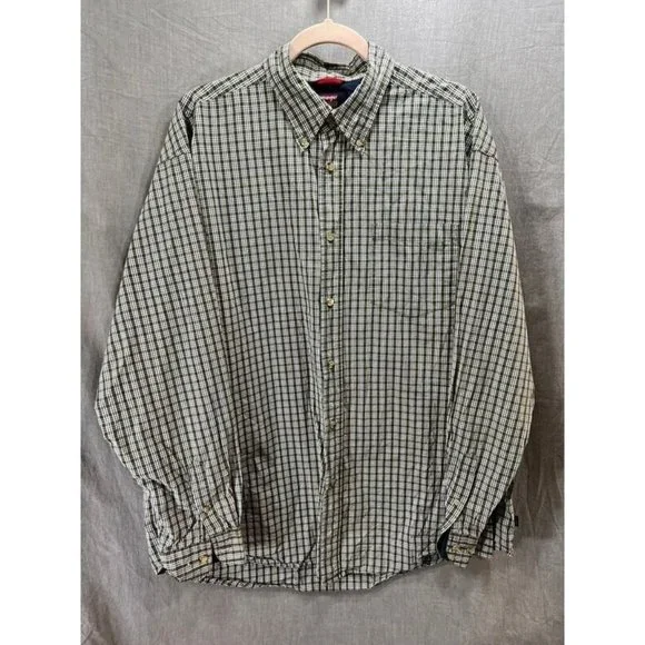 Wrangler Cool River Cotton Button Shirt Adult Large Green Check Long Sleeve Mens - Picture 1 of 8